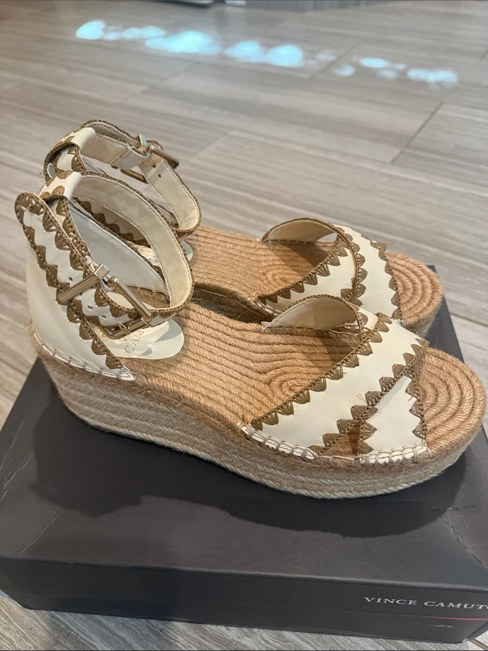 Vince Camuto Treyenn Wedge Espadrille Sandals - Cream 9.5M